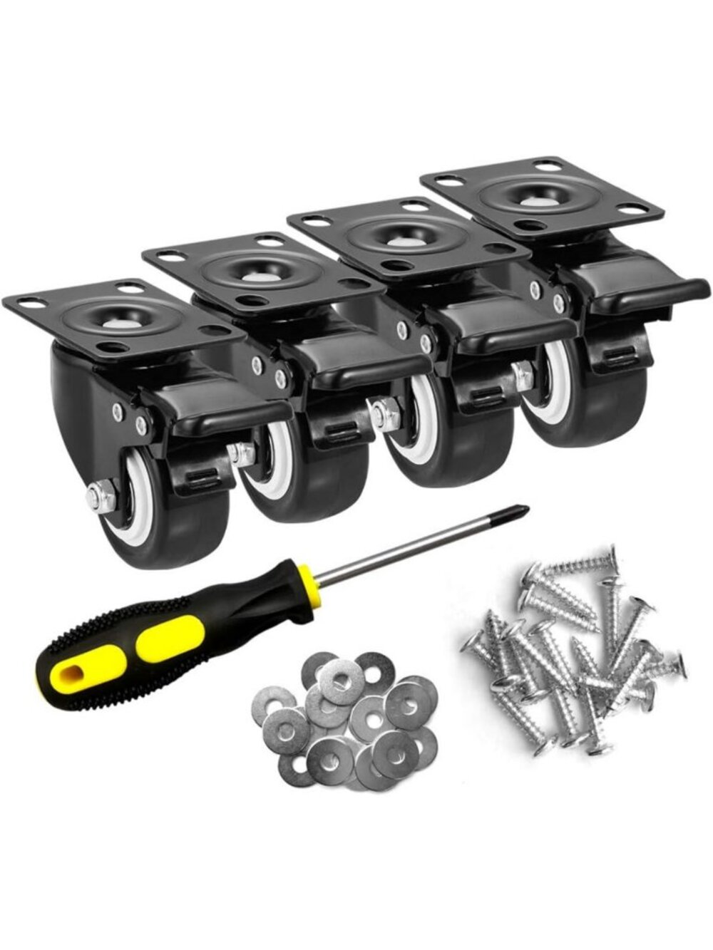 Heavy Duty 2" Caster Wheels Set of 4 with Brake - Ideal for Furniture